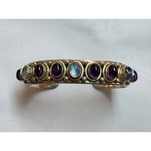 Size 6 NB 925 Sterling Silver Bangle Bracelet w/ Multiple Gemstones 12.7mm Width